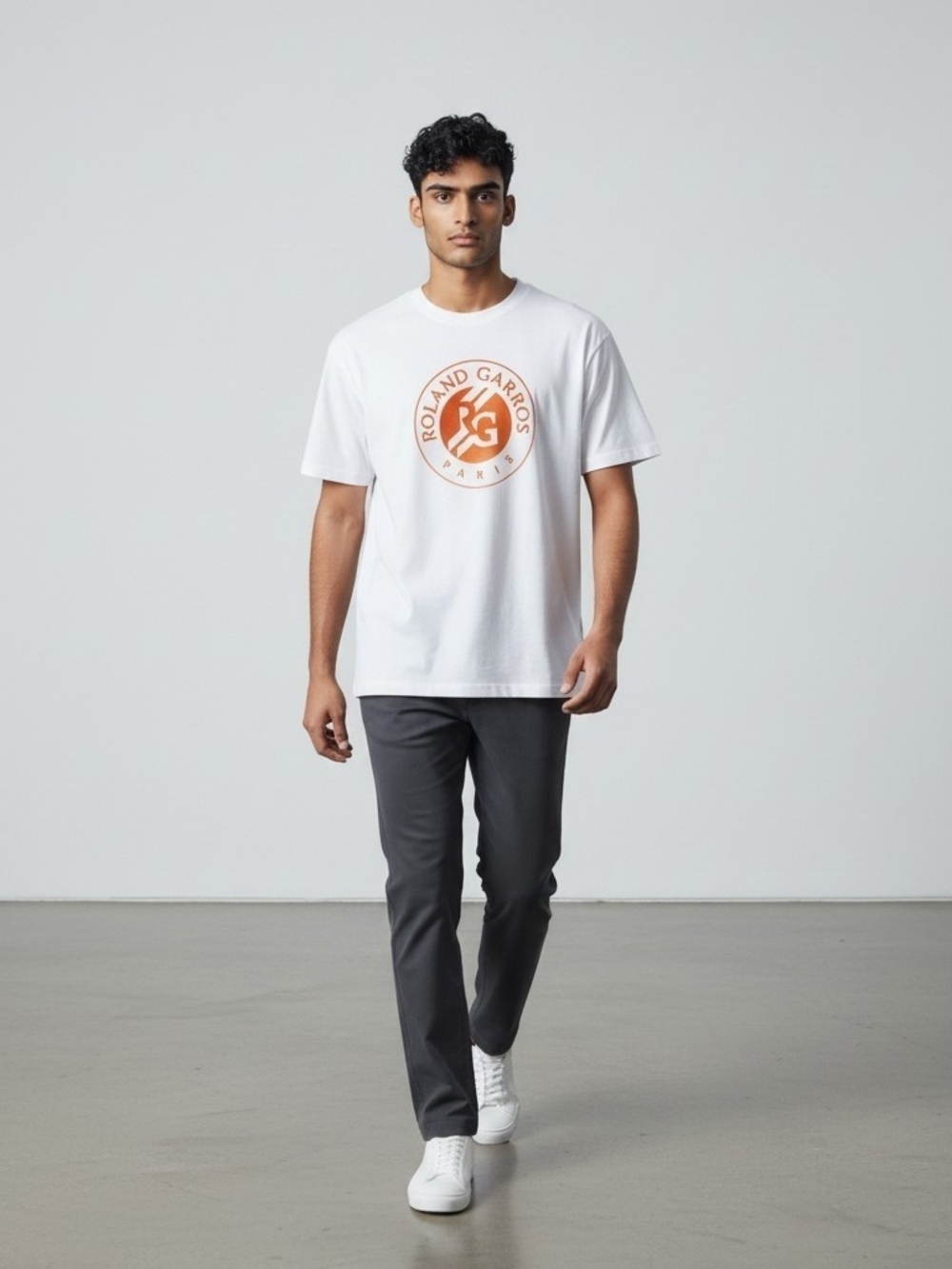 (C-73) Roland Garros White Short Sleeve Logo T-Shirt